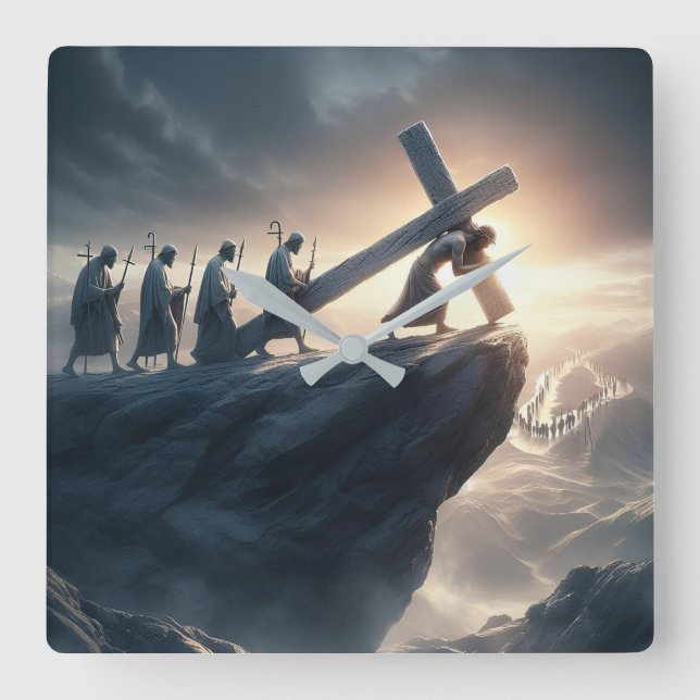 Relógio Quadrado Cruzar como um fardo - Carregar sua cruz (Frente)