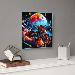 Relógio Quadrado Cruzeiro lunar com bandeira americana