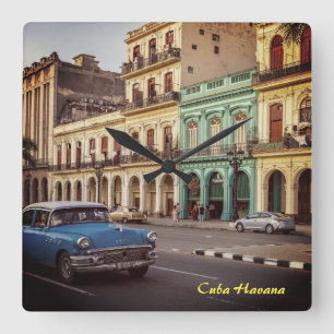 Relógio Quadrado Cuba Havana Vintage Carro Clássico