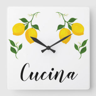 Relógio Quadrado Cucina sign with Lemons and Leave design