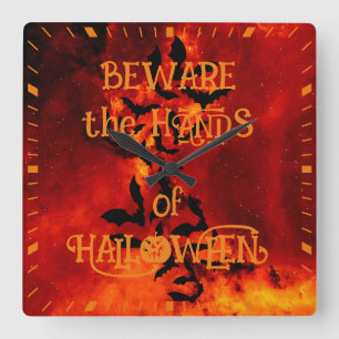 Relógio Quadrado Cuidado com as Mãos do Morcego Silhueta de Hallowe