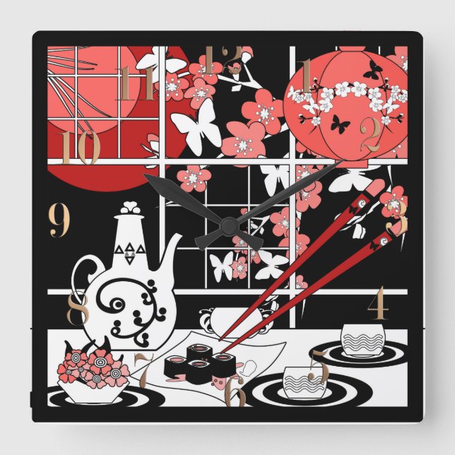 Relógio Quadrado culinária japonesa (Frente)