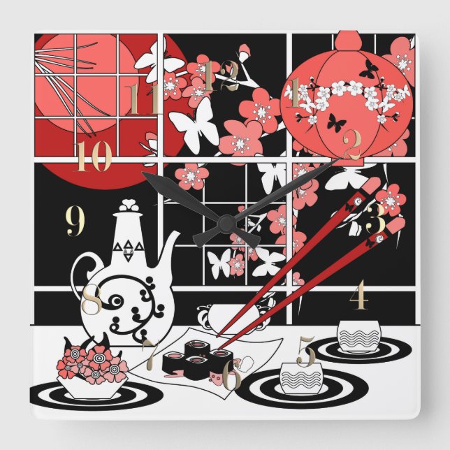 Relógio Quadrado culinária japonesa (Frente)