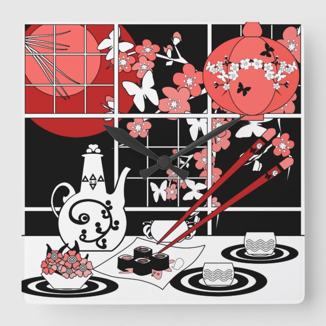 Relógio Quadrado culinária japonesa (Frente)