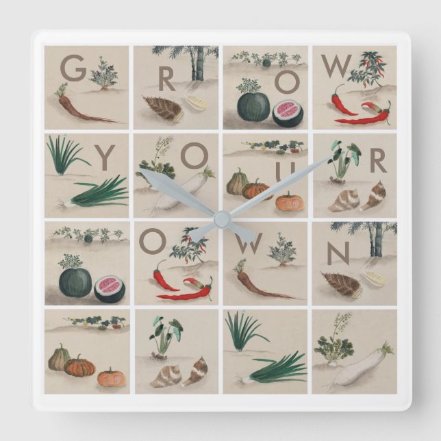 Relógio Quadrado Cultive sua própria cozinha (Frente)
