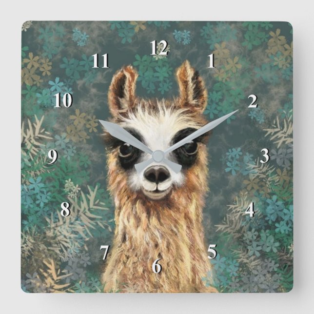 Relógio Quadrado Curioso Bebê Llama - Fofo (Frente)