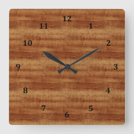 Relógio Quadrado Curly Koa Acacia Wood Grain Look