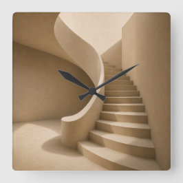 Relógio Quadrado Curved Staircase Minimalist Beige Wall Clock