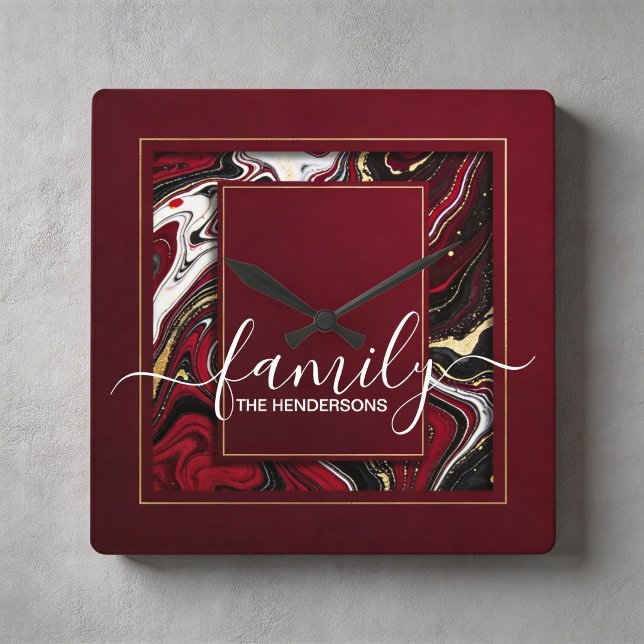 Relógio Quadrado custom burgundy gold marble (Criador carregado)