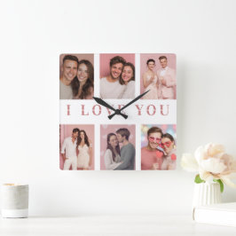 Relógio Quadrado Custom Collage Photos Wall Clock | Valentine Gift
