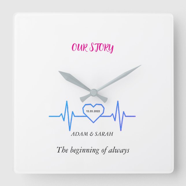 Relógio Quadrado Custom Heartbeat Wall Clock - Personalized Anniver (Frente)