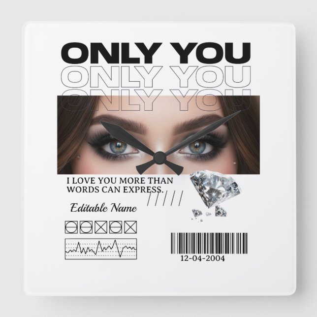 Relógio Quadrado Custom Image & Text | Personalized (Frente)