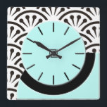 Relógio Quadrado Cut-A-Way do art deco (Aqua Preto)<br><div class="desc">O conceito de pulso de disparo de parede cortante foi baseado em um pulso de disparo de mesa pequeno do vintage encontrado em uma feira da ladra. O artista & o fabricante originais são desconhecidos. A pintura digital original para este pulso de disparo captura o olhar do plástico original com...</div>