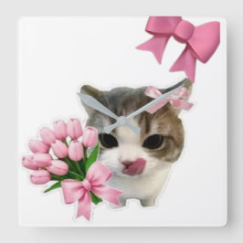 Relógio Quadrado Cute Aesthetic Cat with Pink Bows Wall Clock - Coq