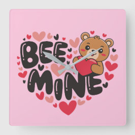 Relógio Quadrado Cute Bee Mine Teddy Bear Valentine's Day