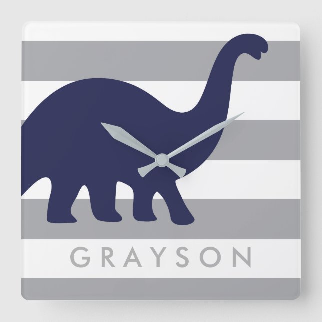 Relógio Quadrado Cute Dinossaur Nursery Wall Clock - Dinossaur Baby (Frente)