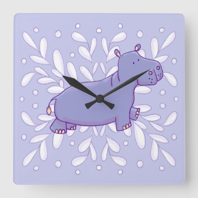 Relógio Quadrado Cute Hippo Wall Clock (Frente)
