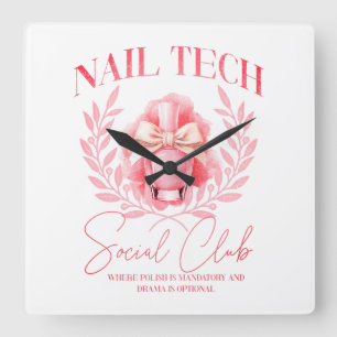Relógio Quadrado Cute Nail Tech Coquette Nail Clube Social Polonês