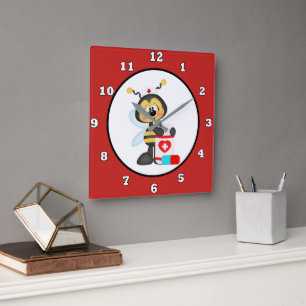Relógio Quadrado Cute Nursing Station ou home wall clock bee
