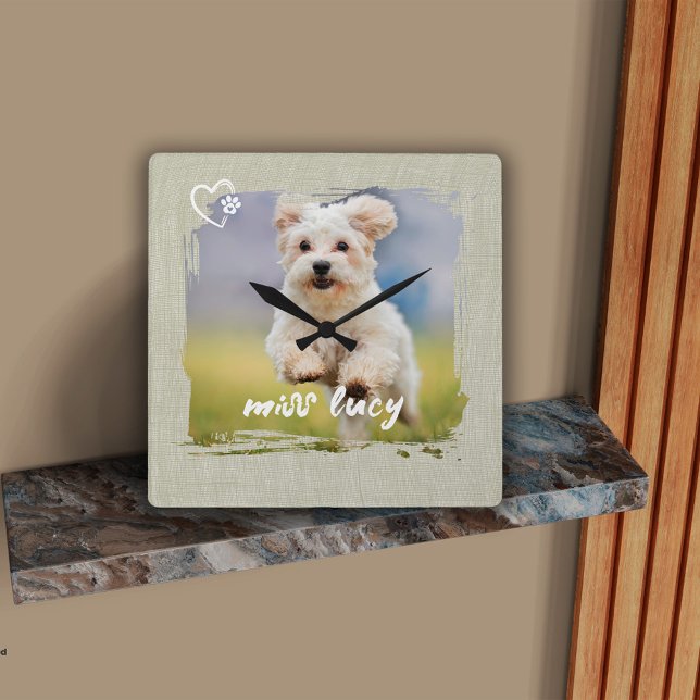 Relógio Quadrado Cute Pet Keepsake Photo Playful Typography (Criador carregado)