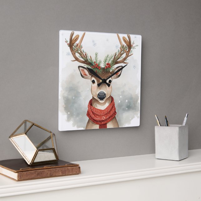 Relógio Quadrado Cute Reindeer Christmas Wall Clock (Escritório)