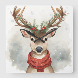 Relógio Quadrado Cute Reindeer Christmas Wall Clock