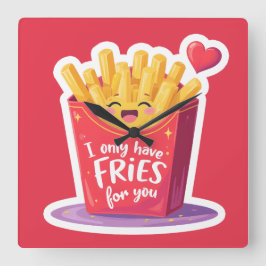 Relógio Quadrado Cute Valentine French Fries Pun