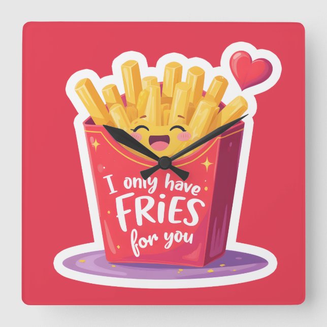 Relógio Quadrado Cute Valentine French Fries Pun (Frente)