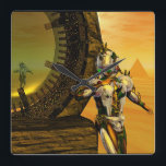 Relógio Quadrado CYBORG TITAN,DESERT HYPERION Science Ficfi<br><div class="desc">Imagem artística,  colorida e brilhante de ficção científica em cores amarela,  verde,  castanha,  branca. Titan cyborg da Hyperion com sua vibrante carapaça metálica cromática reflexiva em um ambiente surreal com pirâmides,  sol quente,  deserto semelhante a uma paisagem egípcia,  quadro de animação do filme 3D Hyperion World . Baldesign3d (c)</div>