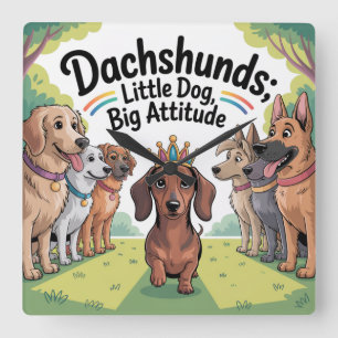 Relógio Quadrado Dachshunds Cachorro Pequeno, Grande Atitude