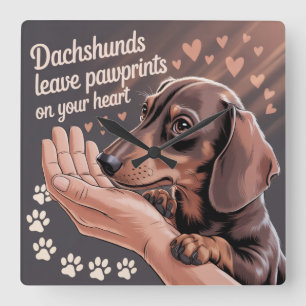 Relógio Quadrado Dachshunds Deixam Marcas de Patas no Seu Coração