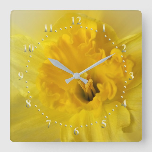 Relógio Quadrado daffodil amarelo (Frente)