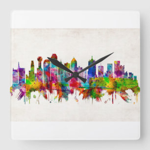 Relógio Quadrado Dallas Texas Skyline