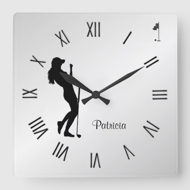 Relógio Quadrado Damas Golfer Personal Square Wall Clock (Frente)