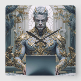 Relógio Quadrado Dämonischer Krieger am Laptop Fantasy