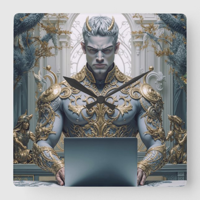Relógio Quadrado Dämonischer Krieger am Laptop Fantasy (Frente)