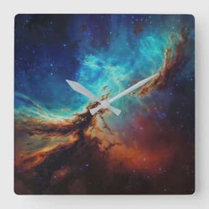 Relógio Quadrado Dança Cósmica - Arte Espacial em Estilo Pintura