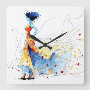 Relógio Quadrado Dançarina de Flamenco em Aquarela – Alegria em Mov