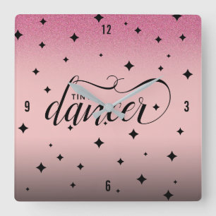 Relógio Quadrado Dançarino brilhante cor-de-rosa, brilhante, Starry