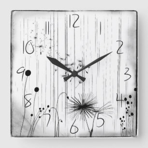 Relógio Quadrado Dandelions e Muro de Chuva