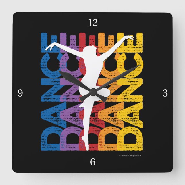 Relógio Quadrado Danse et Lettres (Dance) Square Wall Clock (Frente)