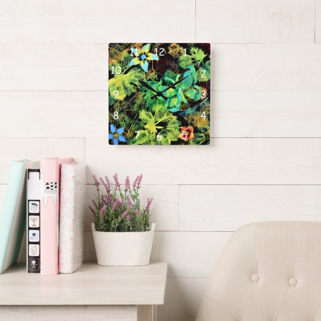 Relógio Quadrado de Borboleta e Flor (Sala de leitura)