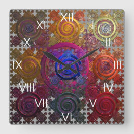 Relógio Quadrado de Chapas Circulares Coloridas