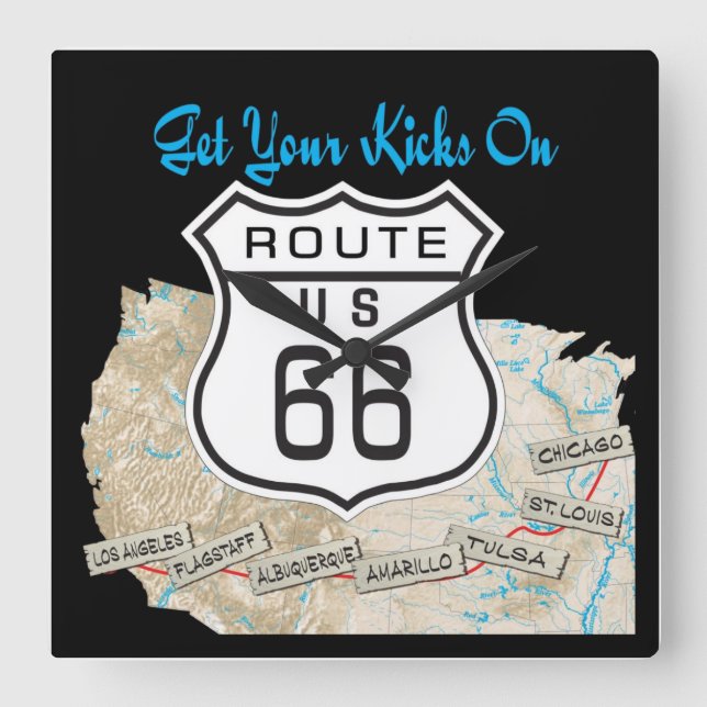 Relógio Quadrado Dê seus chutes no rt 66 clock (Frente)