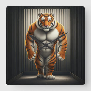 Relógio quadrado de tigre-buff