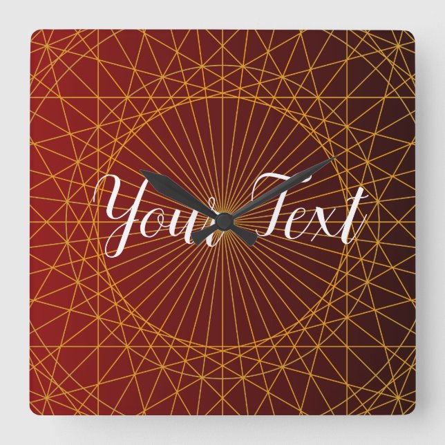 Relógio Quadrado declive de ouro vermelho-luxo mandala Wall Clock (Frente)