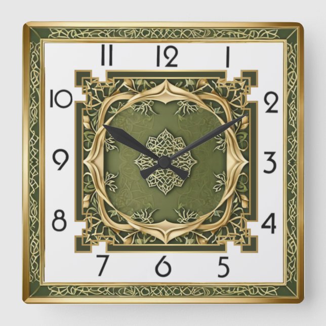 Relógio Quadrado Deco Art Elegante Verde (Frente)