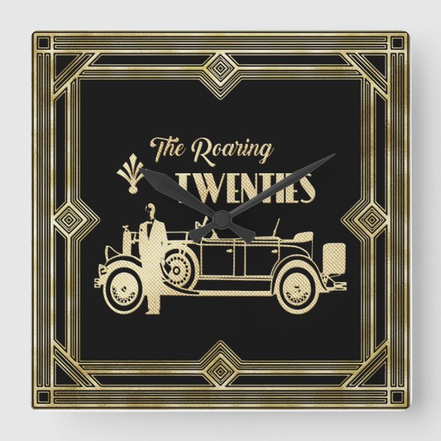 Relógio Quadrado Deco artístico da década de 20 de 1920 (Frente)