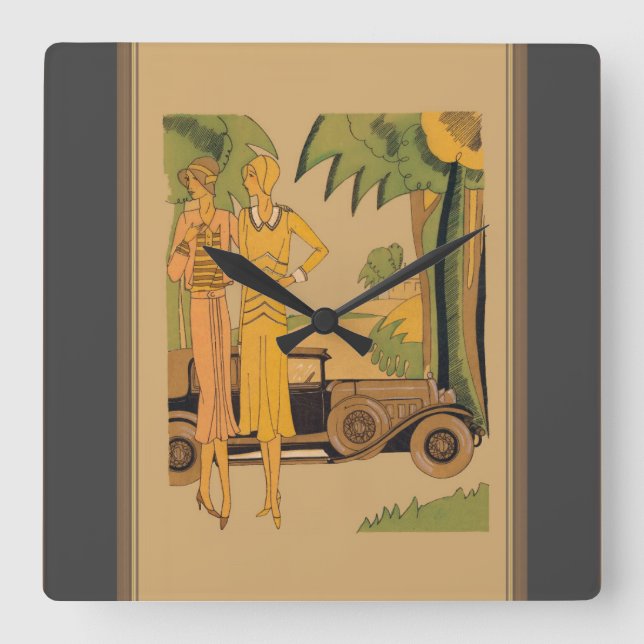 Relógio Quadrado Deco Damas E Carro (Frente)