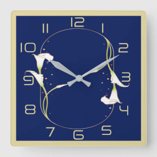 Relógio Quadrado Deco de Arte Azul